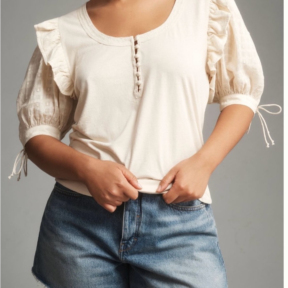 Anthropologie Puff Sleeve Embroidered Top